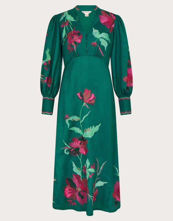 Monsoon Lyra Embroidered Midi Dress Green - Image 5