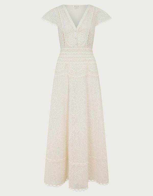 Monsoon Irene Broderie Dress Cream - Image 5