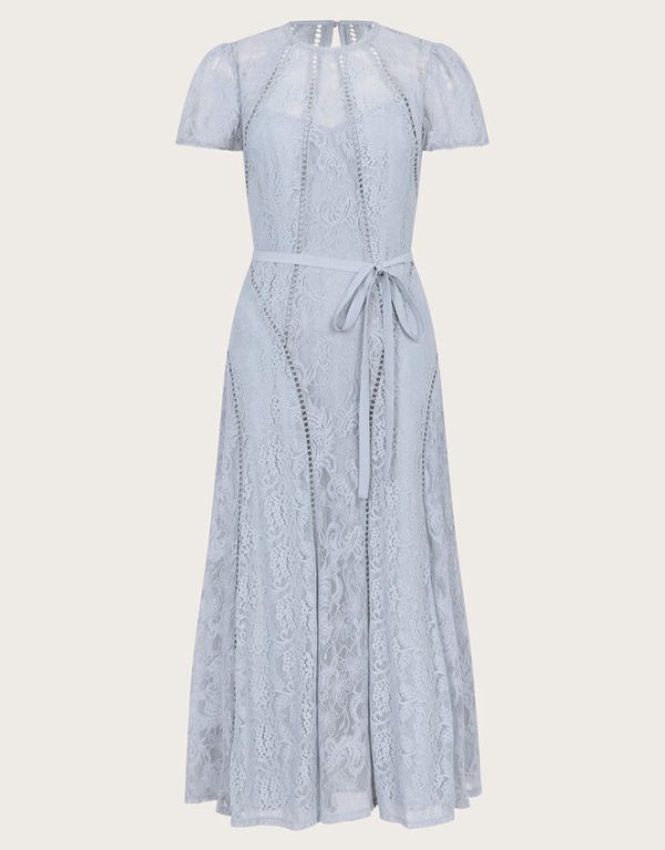 Monsoon Ellie Lace Short Sleeve Midi Dress Grey - Image 6