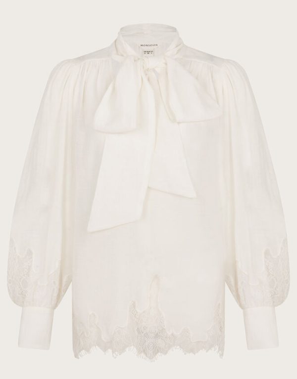 Monsoon Reece Lacy Pussybow Blouse Ivory - Image 6