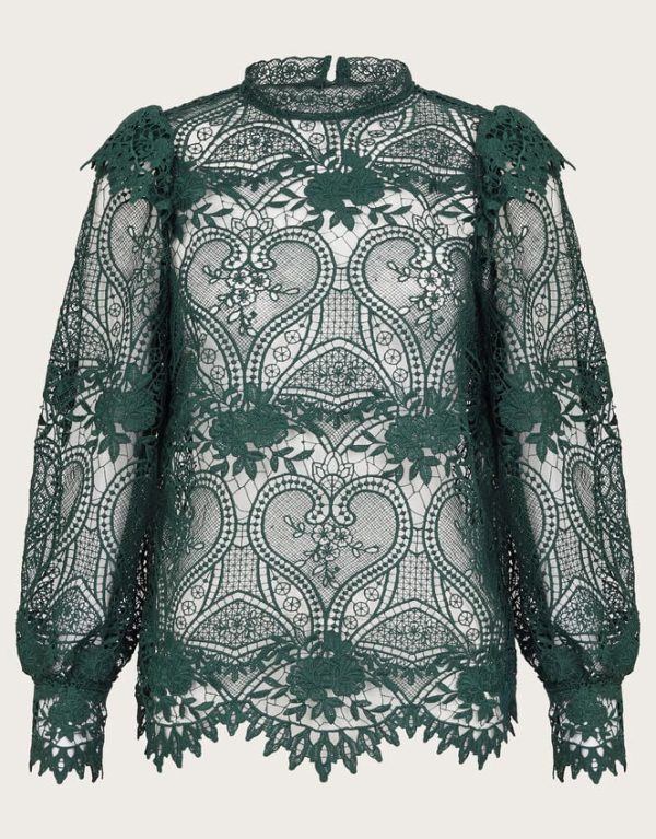 Monsoon Lucy Lace Long Sleeve Blouse Teal - Image 5