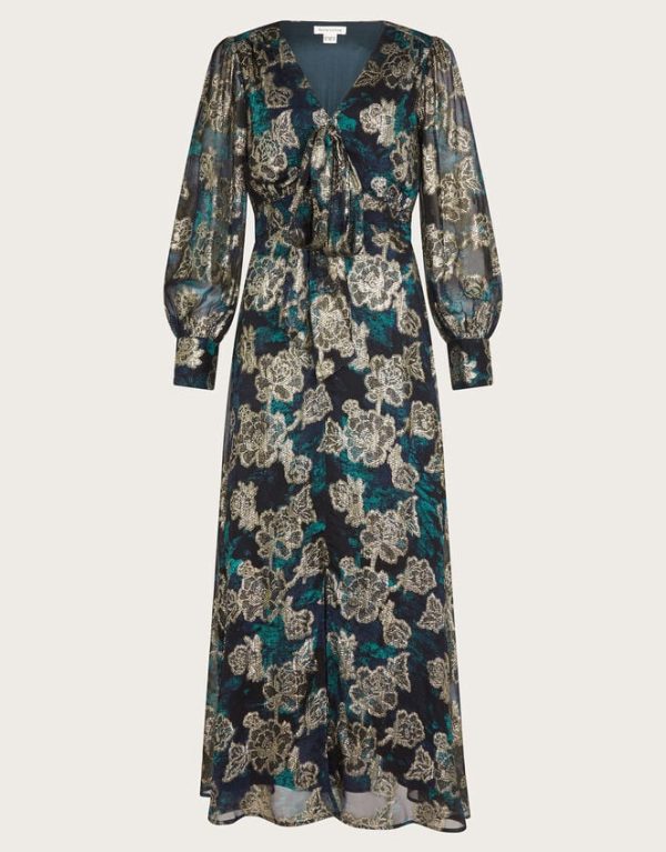 Monsoon Tora Foil Floral Maxi Dress Blue - Image 5