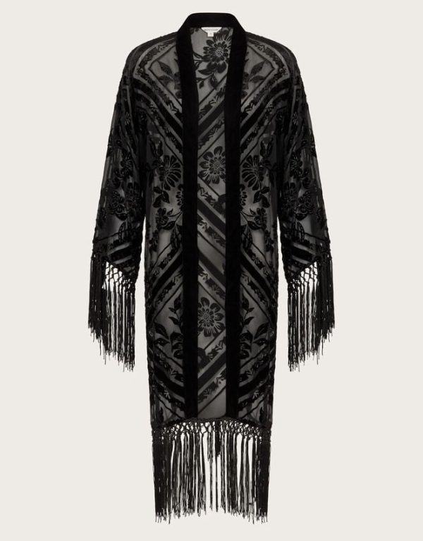 Monsoon Darcy Fringe Floral Devore Kimono Black - Image 5