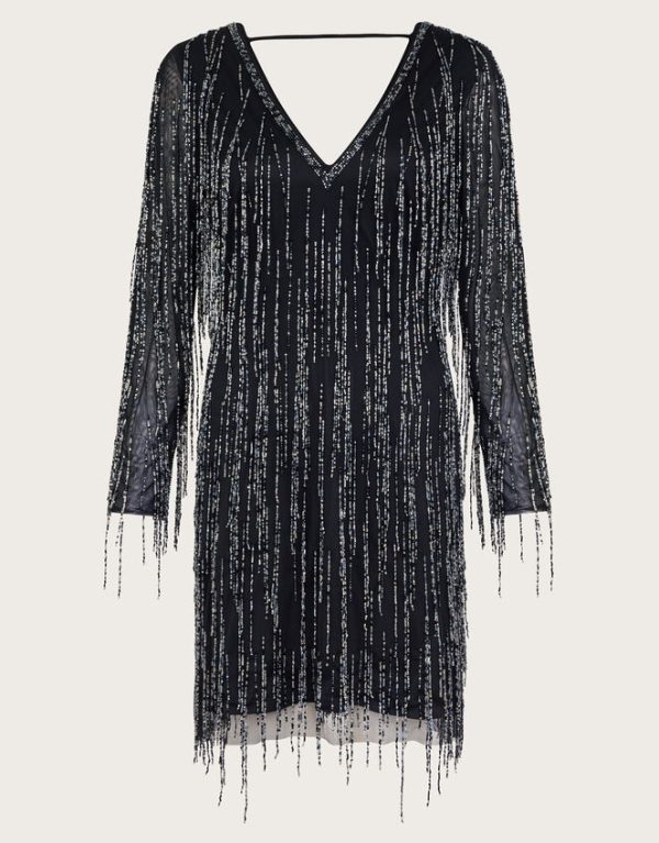 Monsoon Sylvia Embellished Fringe Dress Black - Image 6