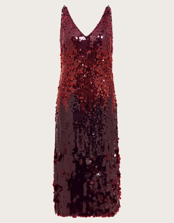 Monsoon Claire Sleeveless Sequin Midi Dress Red - Image 6