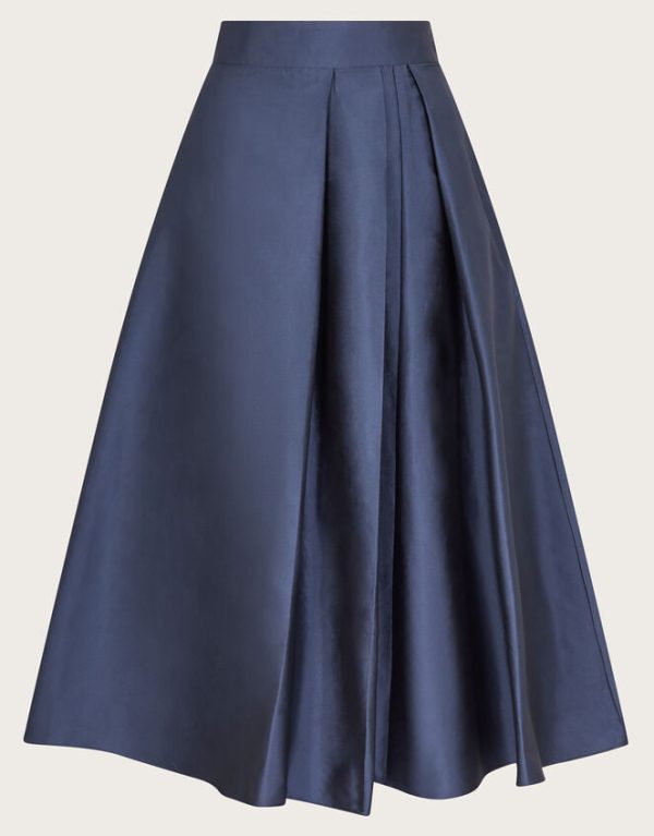 Monsoon Tanya Taffeta Pleated Midi Skirt Blue - Image 6