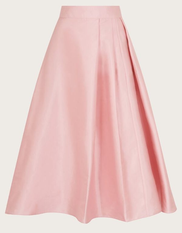 Monsoon Tanya Taffeta Pleated Midi Skirt Pink - Image 6