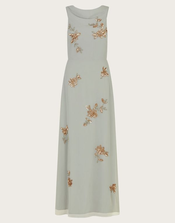 Monsoon Sarah Embellished Cowl Neck Maxi Dress Green - Image 5