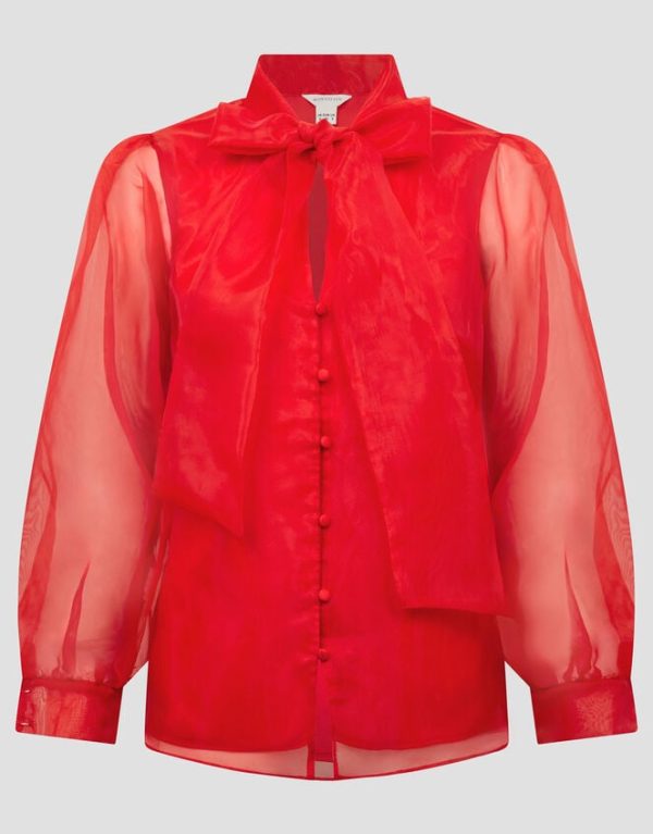 Monsoon Rosa Organza Pussybow Blouse Red - Image 6