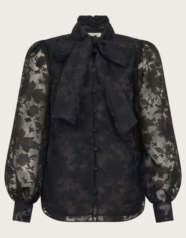 Monsoon Annabelle Floral Organza Pussybow Blouse Black - Image 5