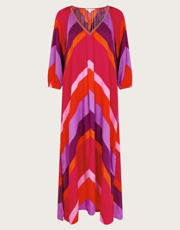 Monsoon Sonya Stripe Kaftan Dress Red - Image 6