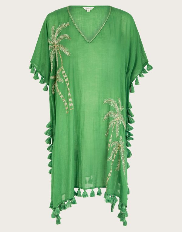 Monsoon Priscilla Embellished Kaftan Dress Green - Image 5