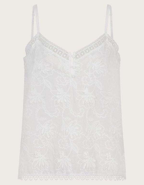 Monsoon Rosie Embroidered Cami Top White - Image 6