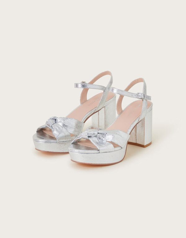 Monsoon Twist Knot Platform Heels Silver - Image 2