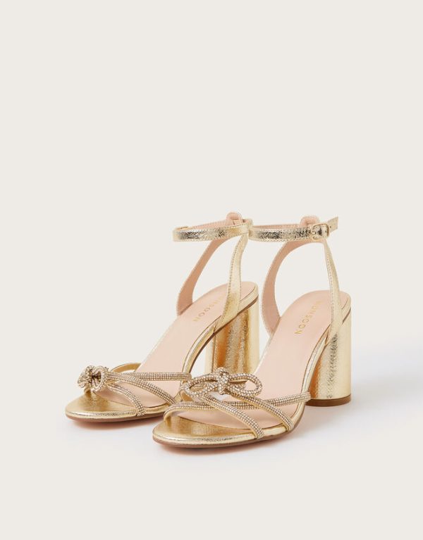 Monsoon Darla Diamante Bow Heel Sandals Gold - Image 2