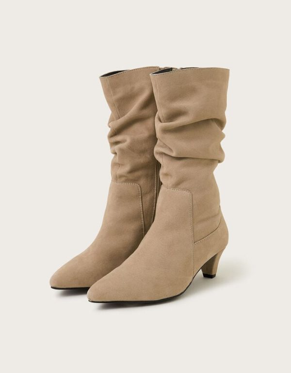 Monsoon Nina Suede Ruched Boots Natural