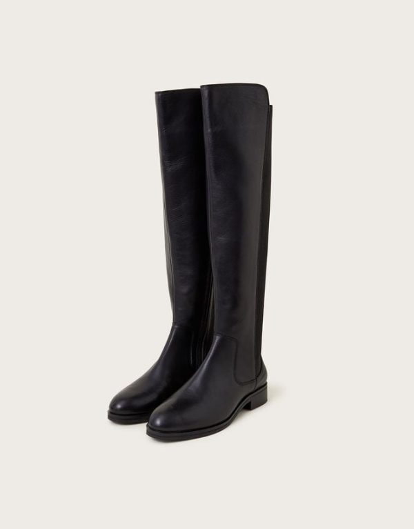 Monsoon Una Leather Knee High Boots Black