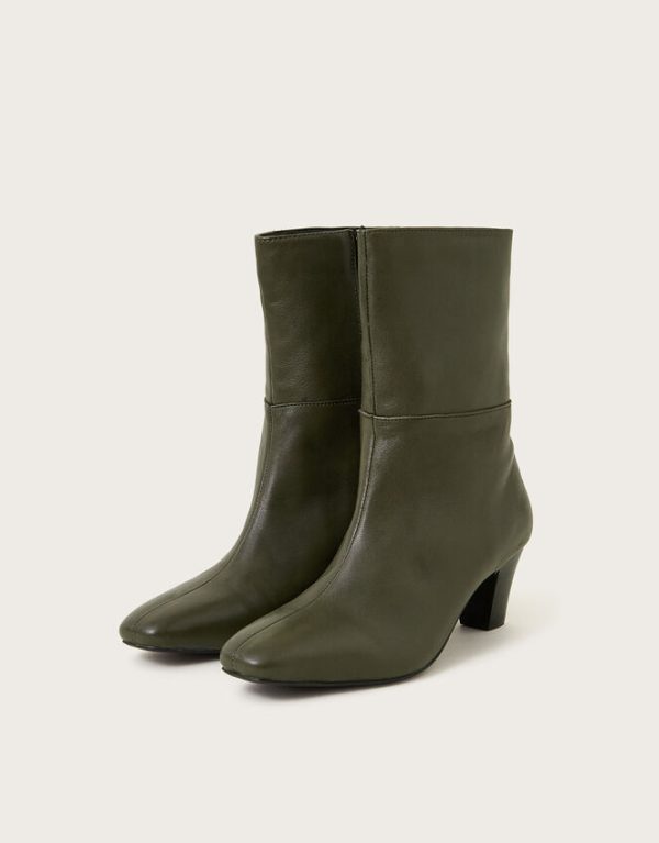 Monsoon Nancy Leather Heeled Boots Green