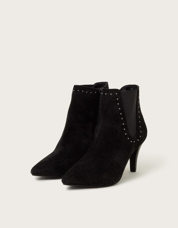 Monsoon Oriana Suede Stud Heeled Boots Black - Image 2