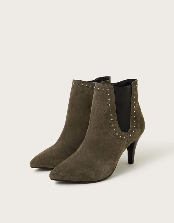 Monsoon Oriana Suede Stud Heeled Boots Green - Image 2