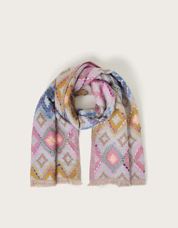 Monsoon Mia Embroidered Diamond Print Scarf