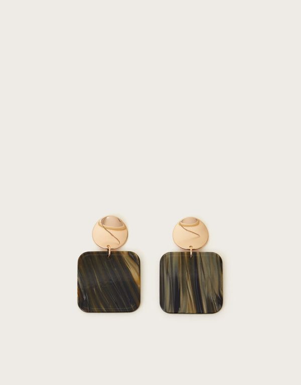 Monsoon Square Marble Resin Drop Earrings