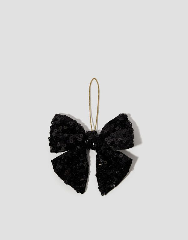 Monsoon Sequin Bow Christmas Tree Decoration Black