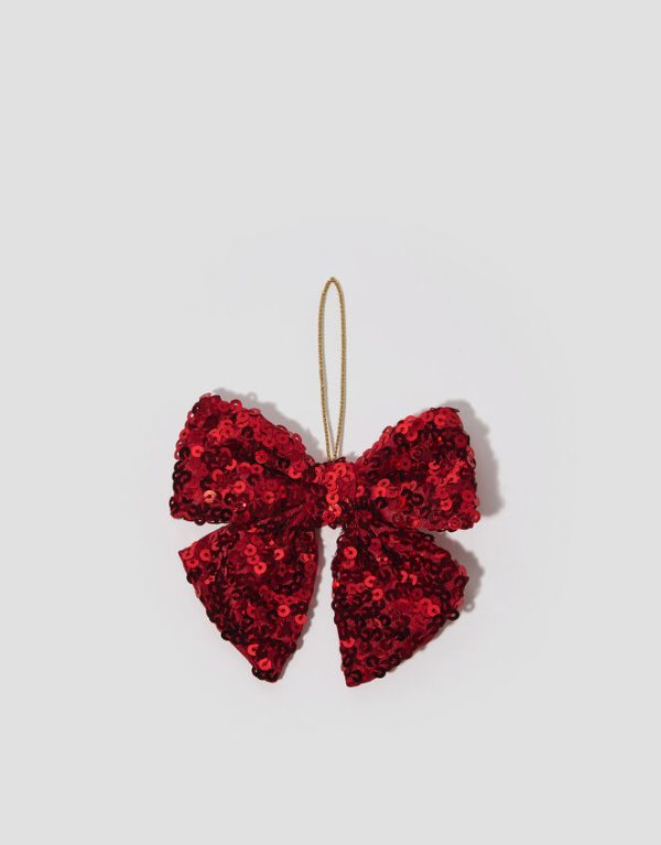 Monsoon Sequin Bow Christmas Tree Decoration Red