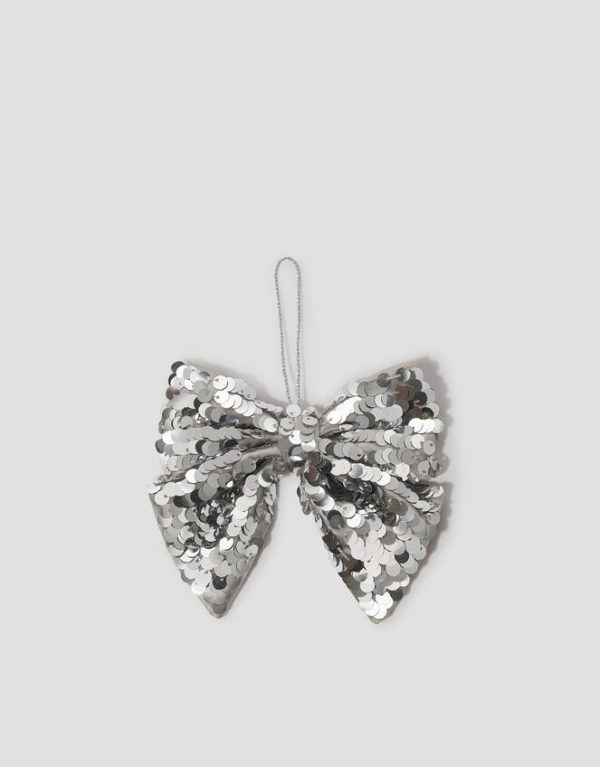 Monsoon Sequin Bow Christmas Tree Decoration Silver