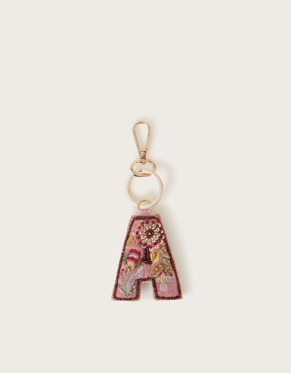 Monsoon Embellished Floral Initial Keyring Pink