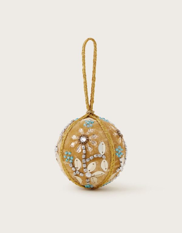 Monsoon Floral Embellished Velvet Bauble Gold