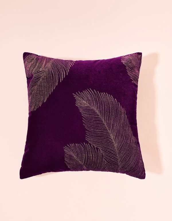 Monsoon Leaf Foil Printed Velvet Cushion