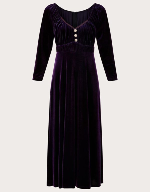 Monsoon Sara Velvet Midi Dress Purple - Image 4