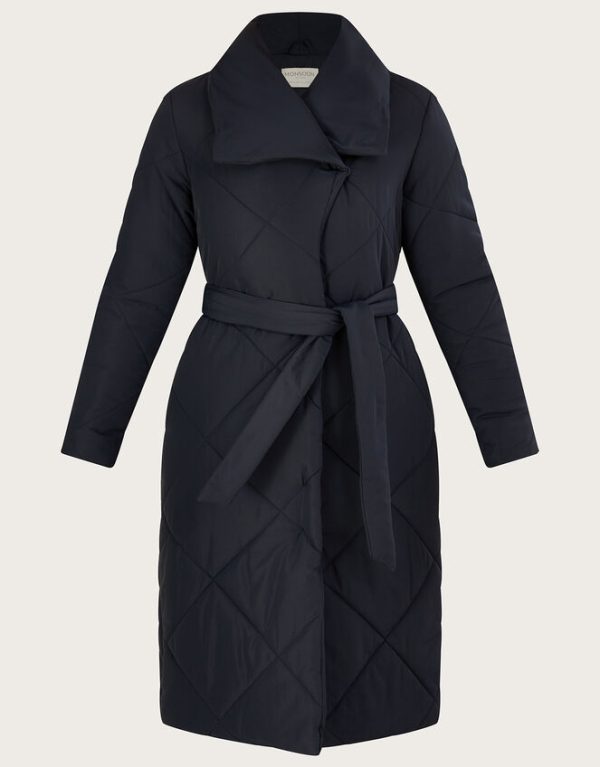 Monsoon Piper Padded Shawl Collar Coat in Recycled Polyester Blue - Image 4