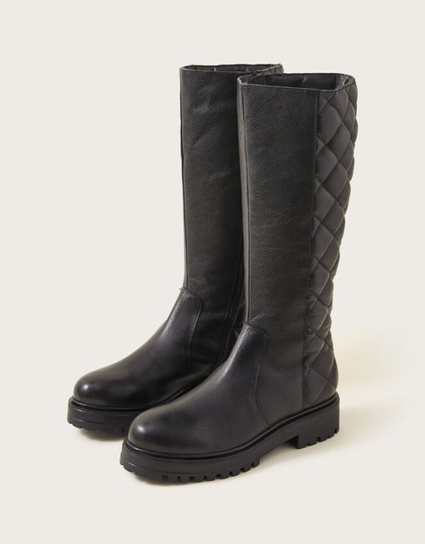 Monsoon Quilted Leather Stomp Boots Black - Image 2