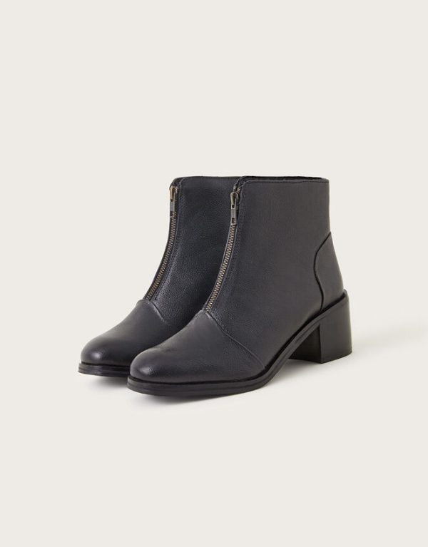 Monsoon Zip Front Chunky Leather Boots Black - Image 2