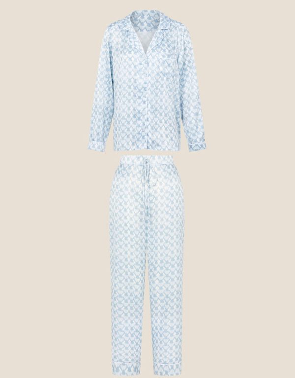 Monsoon Geometric Print Bridal Satin Pyjama Set Blue - Image 5