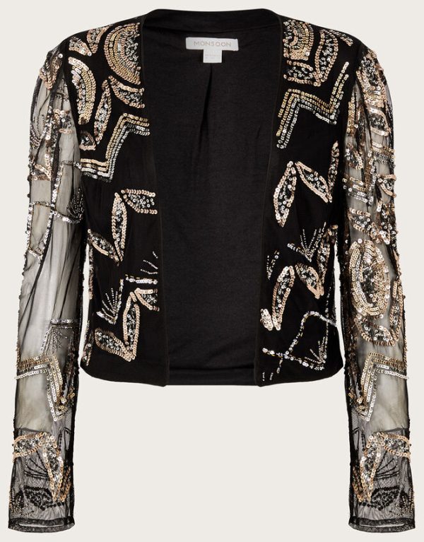 Monsoon Finnley Sheer Sleeve Embellished Jacket Black - Image 4