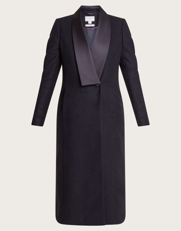 Monsoon Tallulah Wool-Rich Long Tuxedo CoatBlack - Image 5