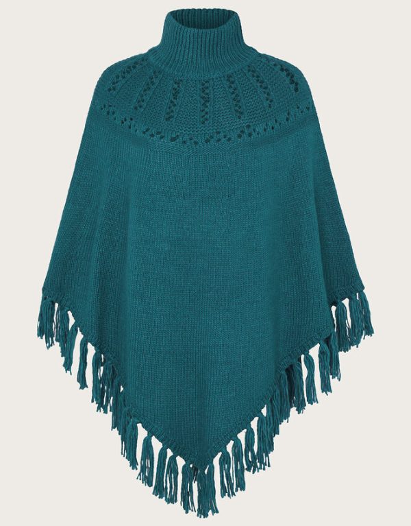 Monsoon Pointelle Poncho with Fringe Trim - Image 4