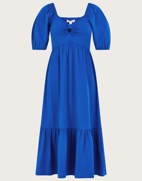 Monsoon Puff Sleeve O-Ring Detail Midi Dress Blue - Image 5