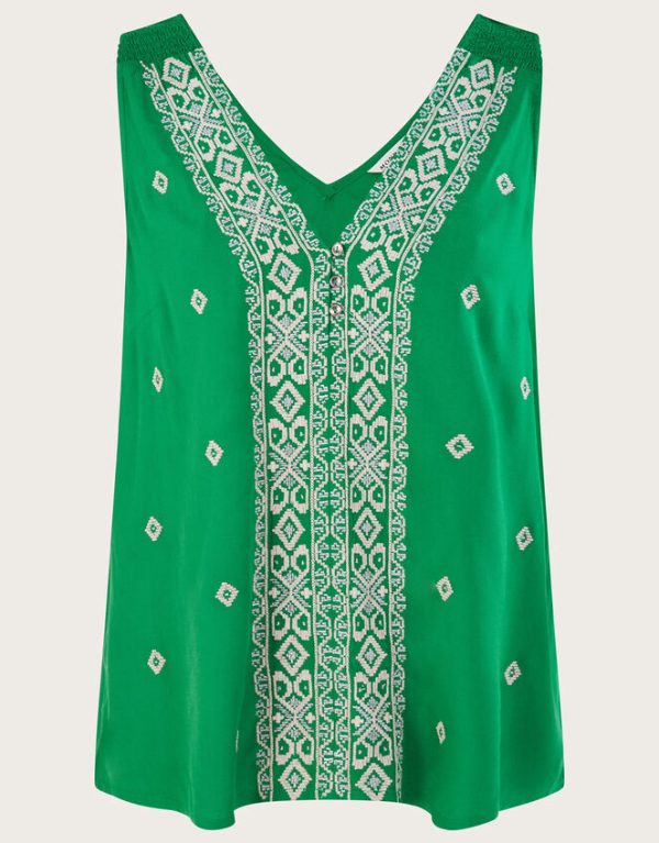 Monsoon Embroidered Wide Strap Vest Top Green - Image 5