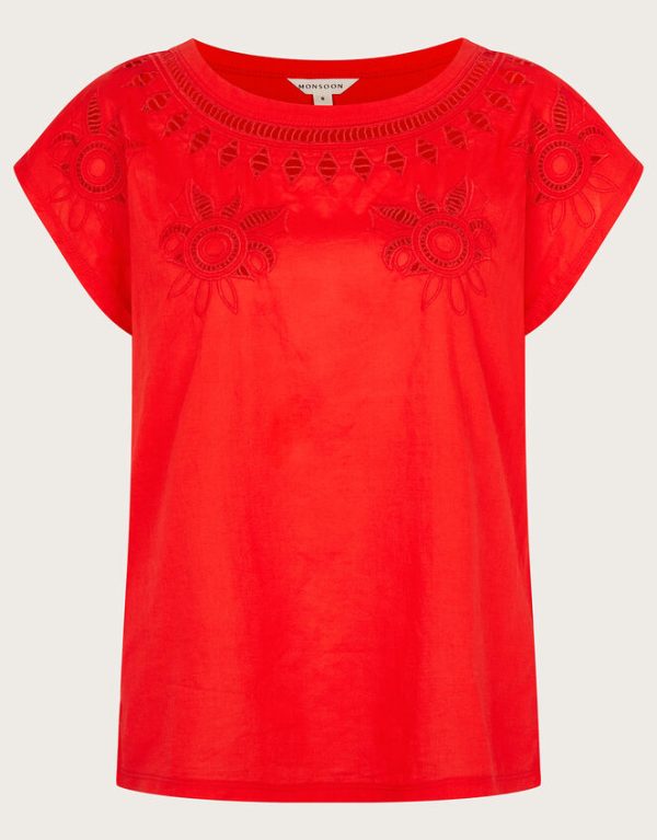 Monsoon Floral Cut-Out T-Shirt Red - Image 5