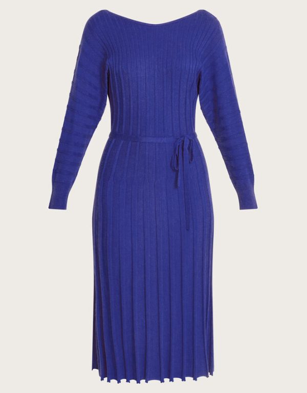 Monsoon Inverted Rib Slash Neck Dress Blue - Image 5