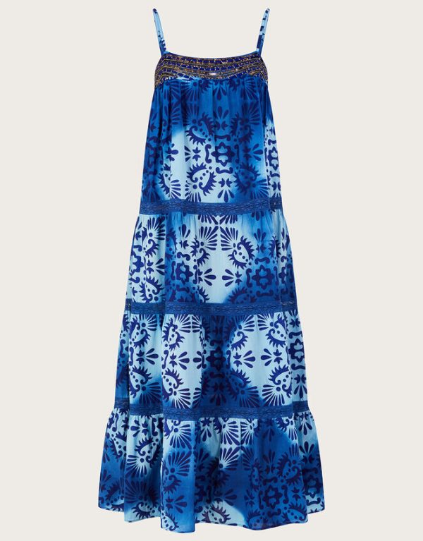 Monsoon Tile Batik Print Cami Midi Dress Blue - Image 5