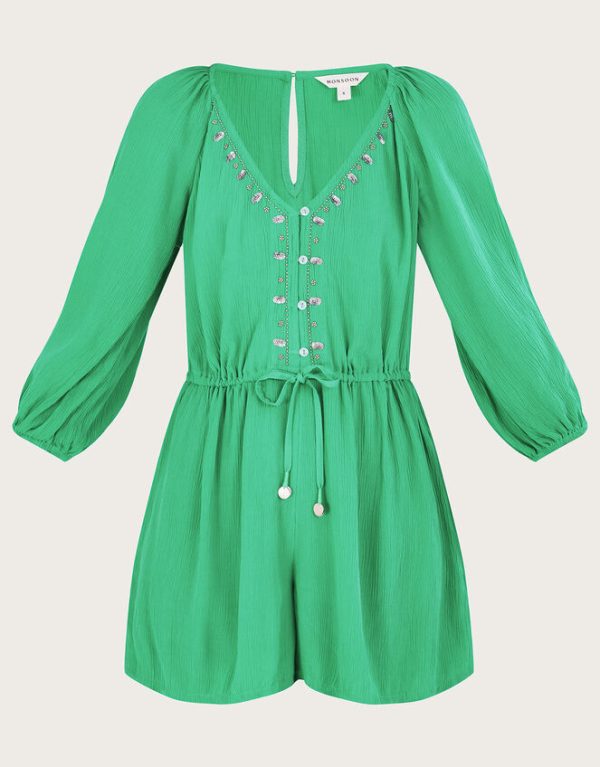 Monsoon Long Sleeve Embellished Romper Green - Image 5