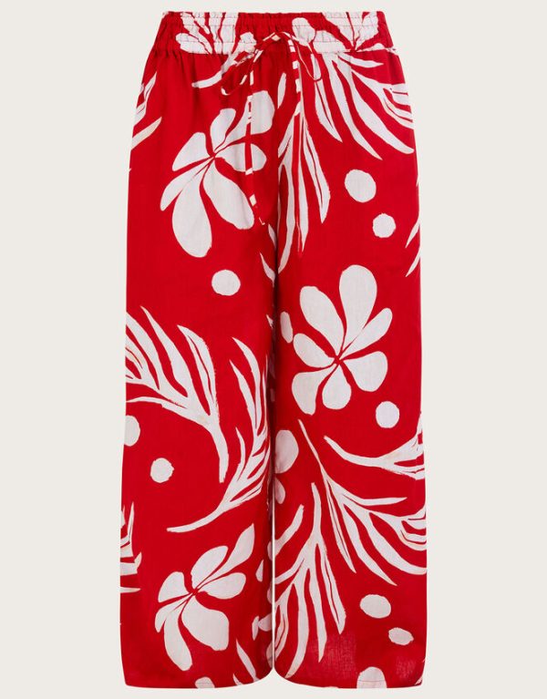 Monsoon Wide Leg Palm Print Trousers Red - Image 5