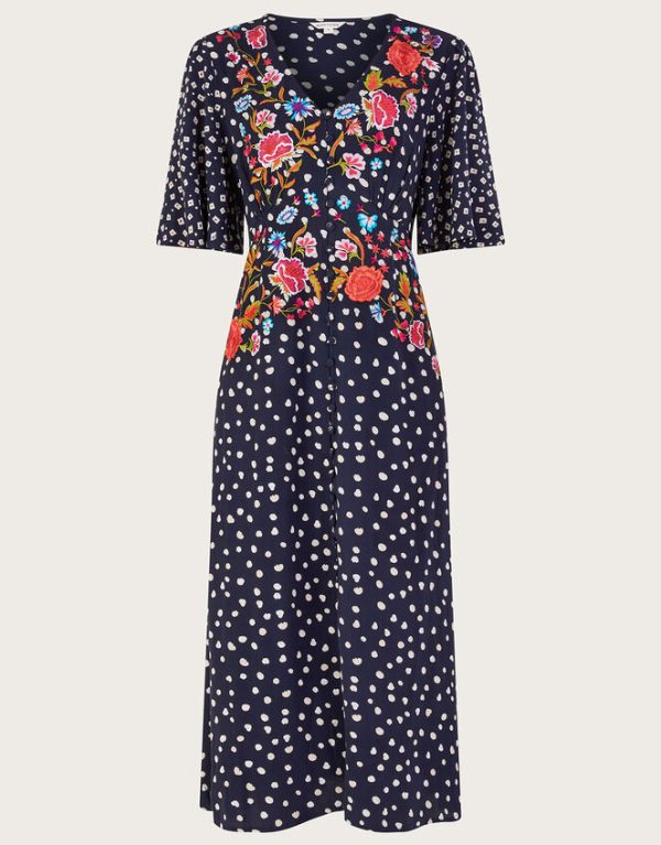 Monsoon Rori Embroidered Tea Dress Blue - Image 6