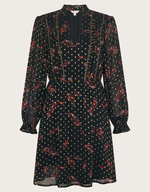 Monsoon Ottilie Print Tea Dress Black - Image 5