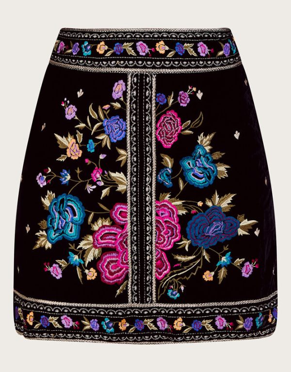 Monsoon Freya Embroidered Velvet Skirt Black - Image 6